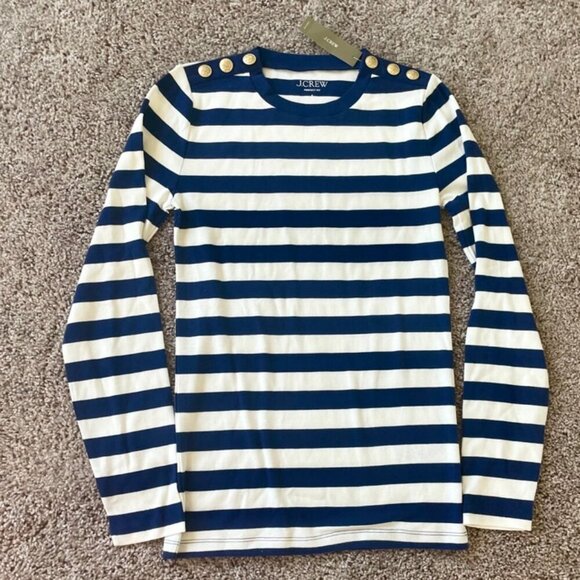 J.CREW TOP CREW NECK TAILORED GOLDEN BUTTONS BLUE LINES SZ S COASTAL SAILOR CORE - Picture 16 of 16
